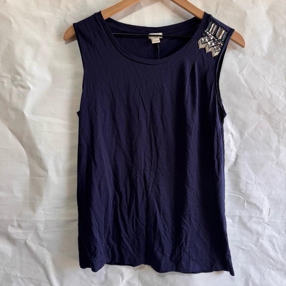 J. Crew // nwt navy sleeveless embellished tank size medium aug1 - Picture 1 of 5